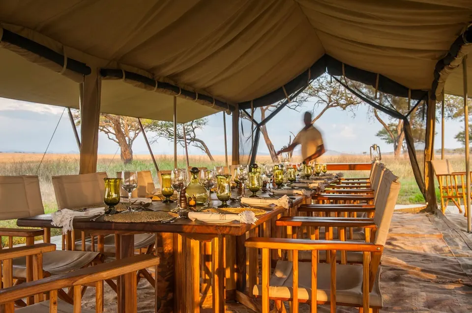 Open dining setting at Nomad Serengeti Safari Camp