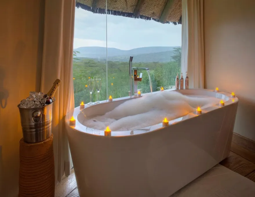 Suite bathroom with bath and view