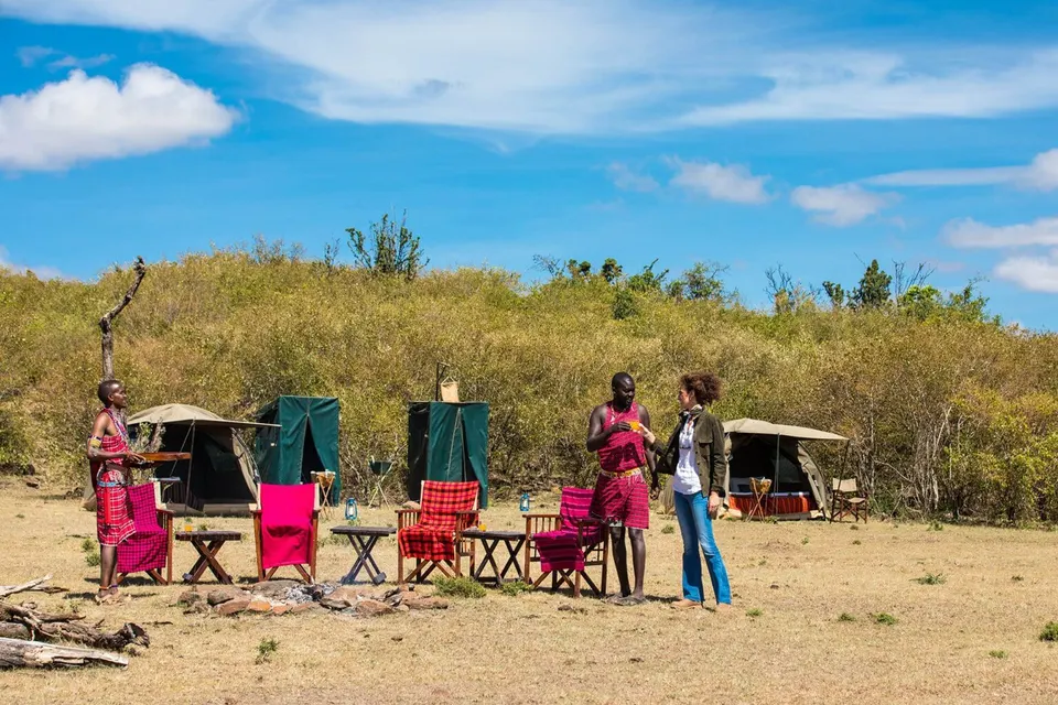 Camp refreshment and dining setup