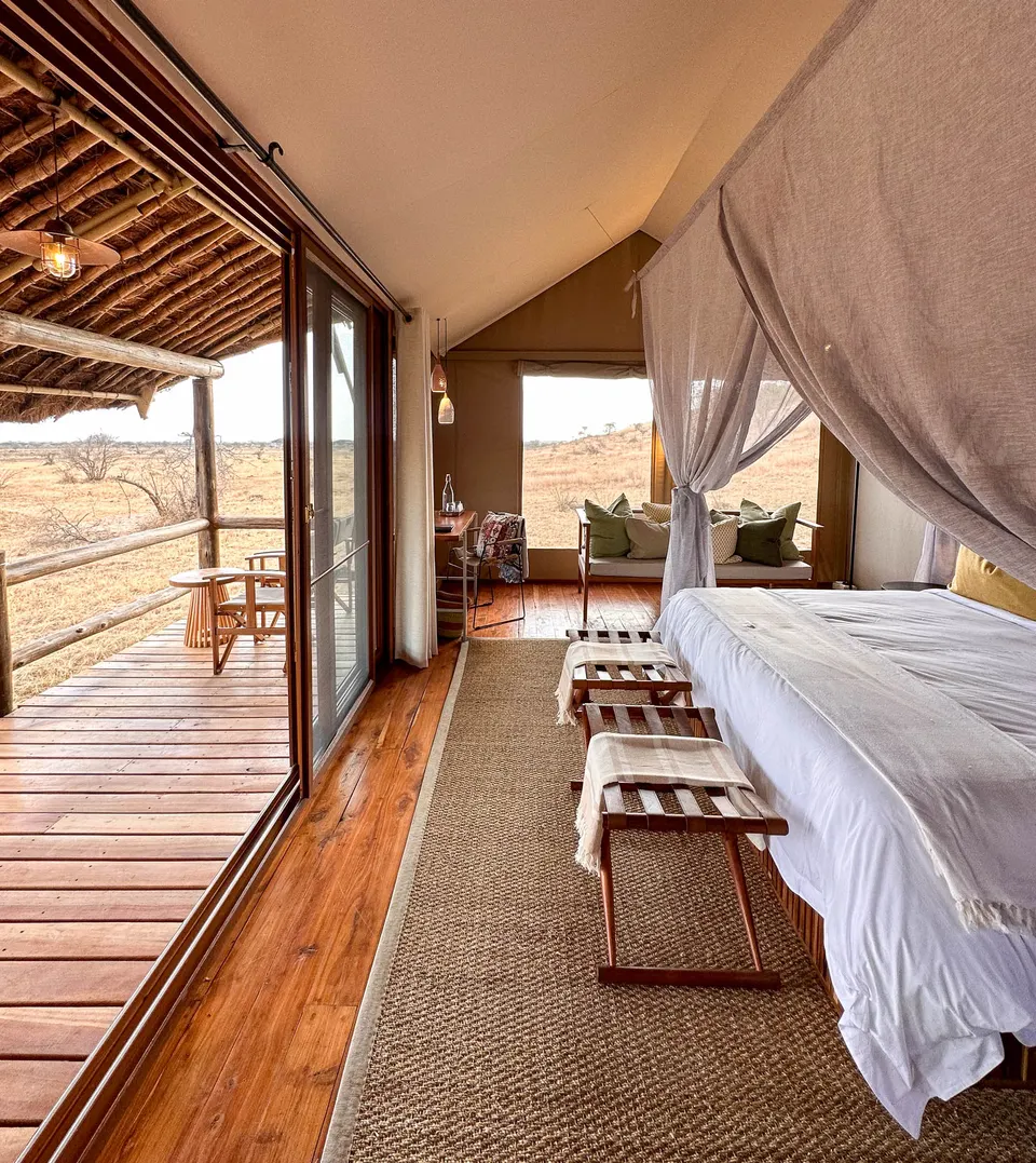 Current Simbavati Grumeti tent interior and viewing deck