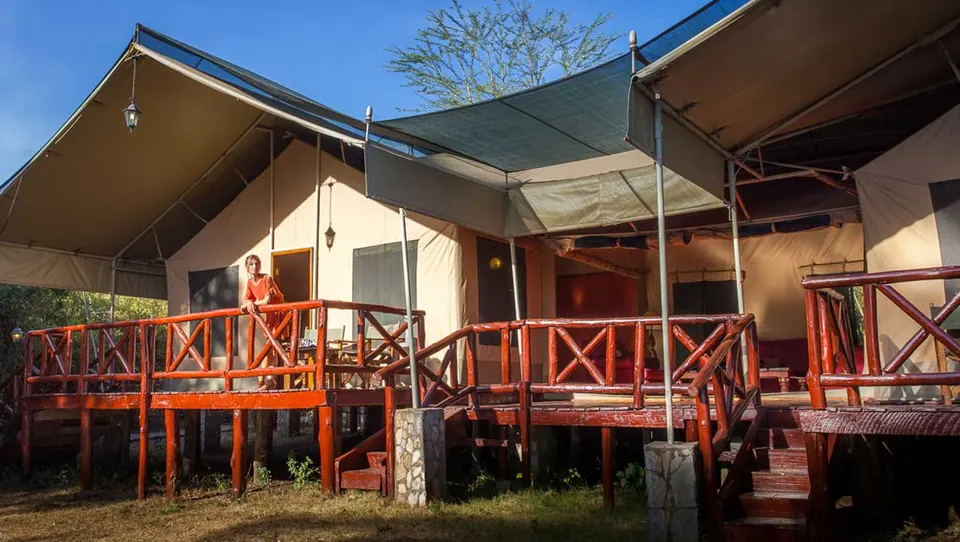 Raised family-tent veranda and exterior