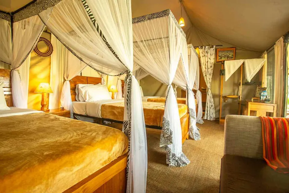 Triple-bed tent interior
