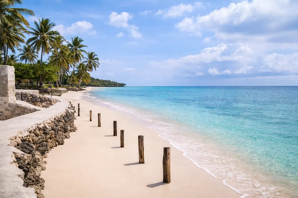 JAZ Amaluna palms beside the shoreline