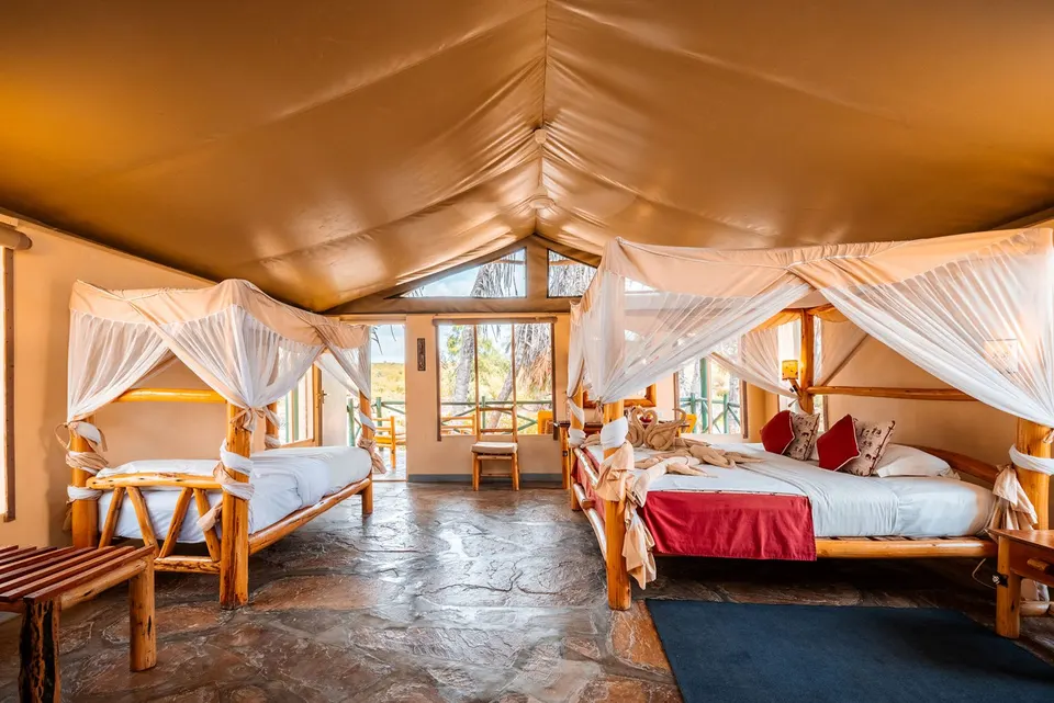Man Eaters Lodge tent bedroom