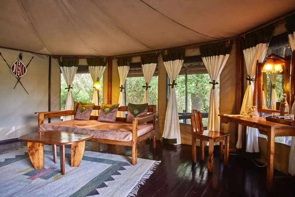 Tent sitting and dining area