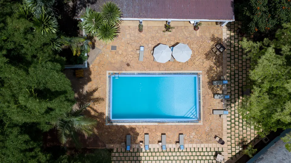Ngorongoro Farm House swimming pool aerial view