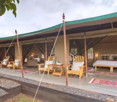 Ol Pejeta Bush Camp family-tent exterior and veranda