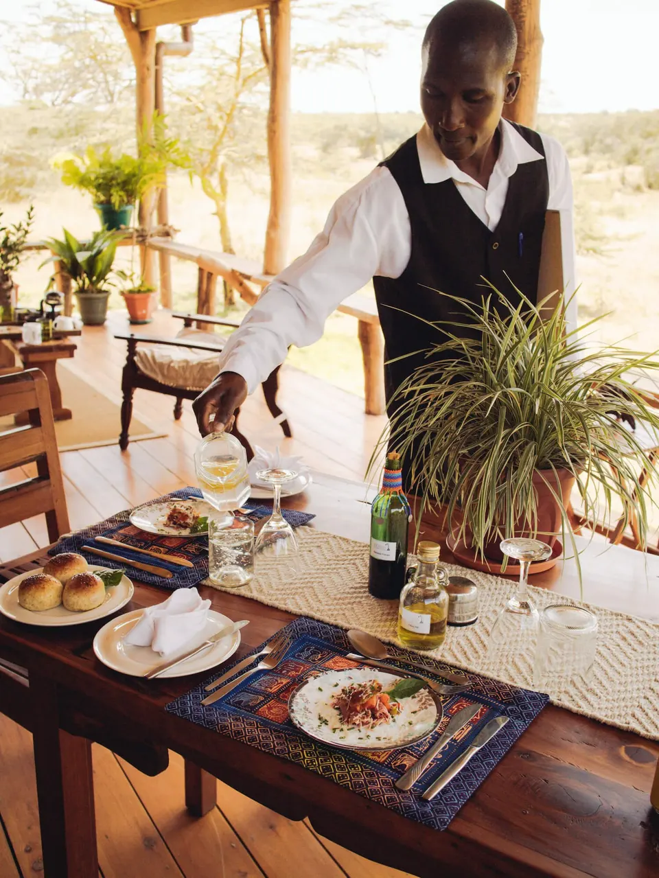 Breakfast service on a cottage veranda