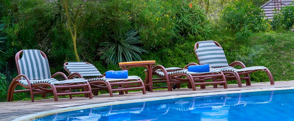 Lake Naivasha Simba Lodge poolside loungers