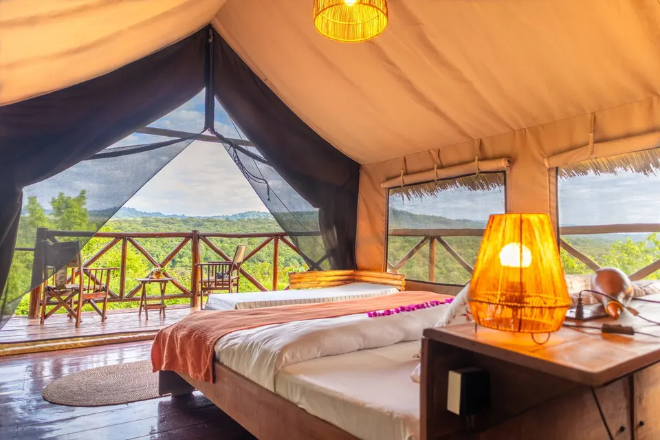 Rhotia Valley tent interior and veranda