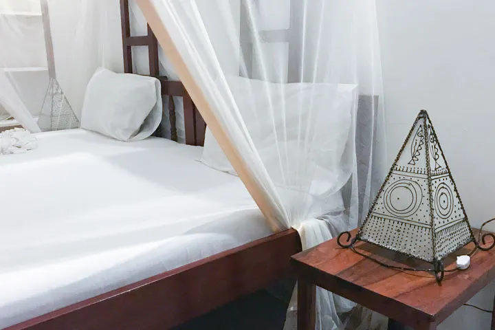Canopy bed in a Mangrove Lodge room