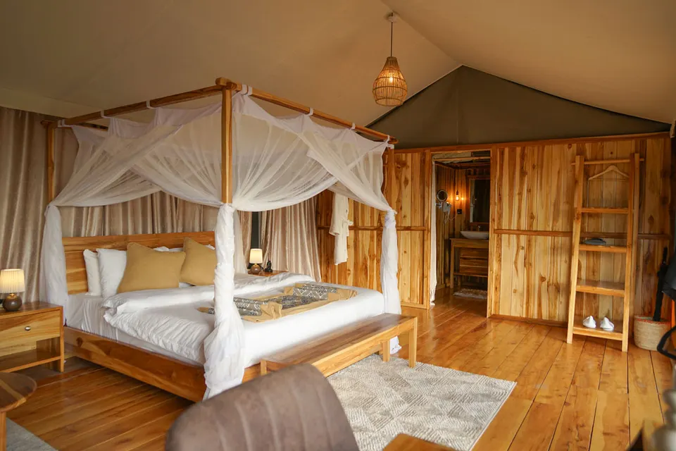 Canopied bed and room interior