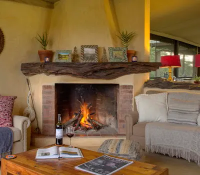 Ol Pejeta Bush Camp lounge fireplace