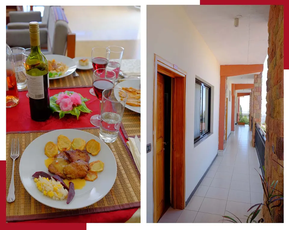 Operator collage of meal service and guest corridor