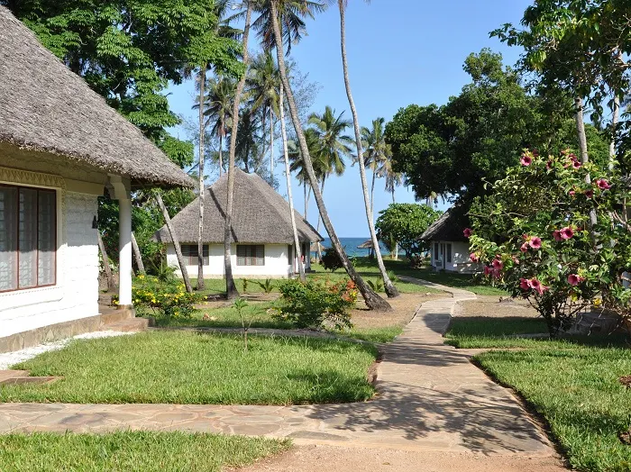 Beach cottages and garden path