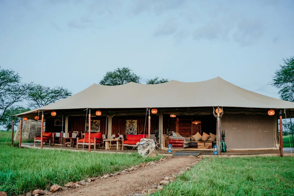 Restaurant/mess tent with outdoor tables