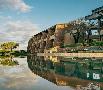 Lodge exterior and infinity pool