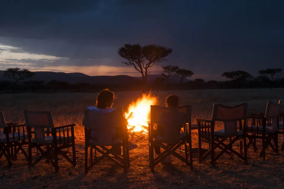 Campfire seating at dusk