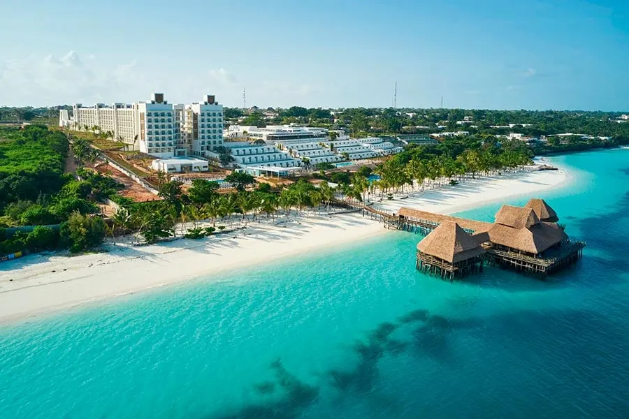 Riu Jambo beachfront and over-water dining buildings