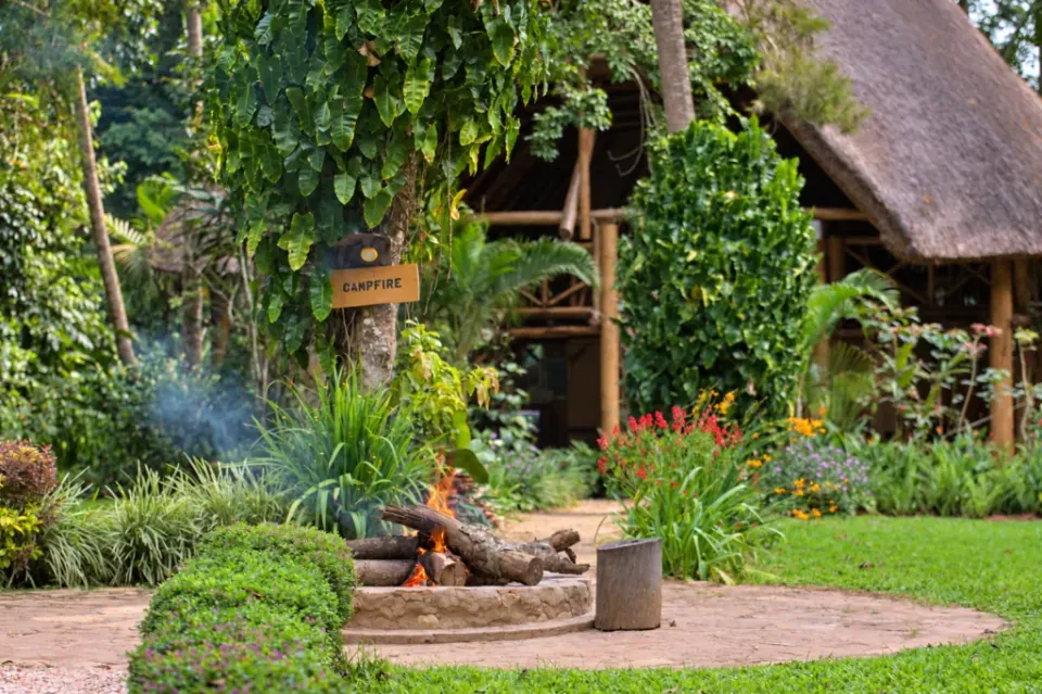 Restaurant and campfire garden setting