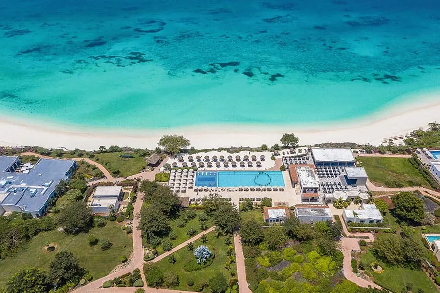 Riu Palace Zanzibar aerial beachfront and pool view