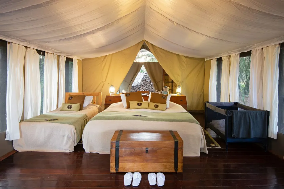 Karen Blixen Camp twin-bed tent interior