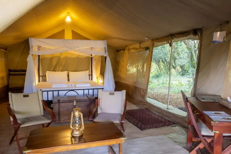 Sentinel Mara Camp tent interior with bed and seating