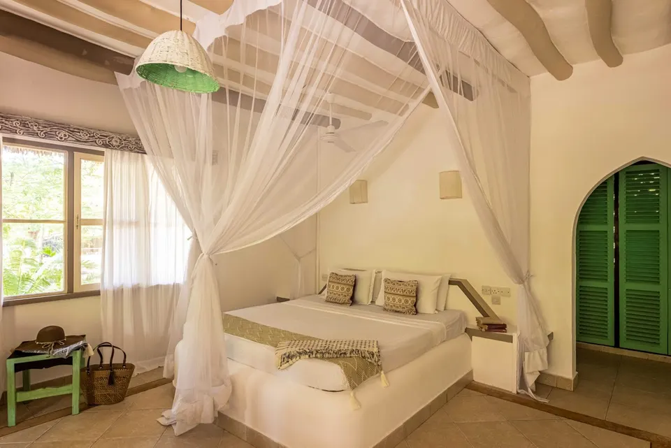 Room interior with mosquito net