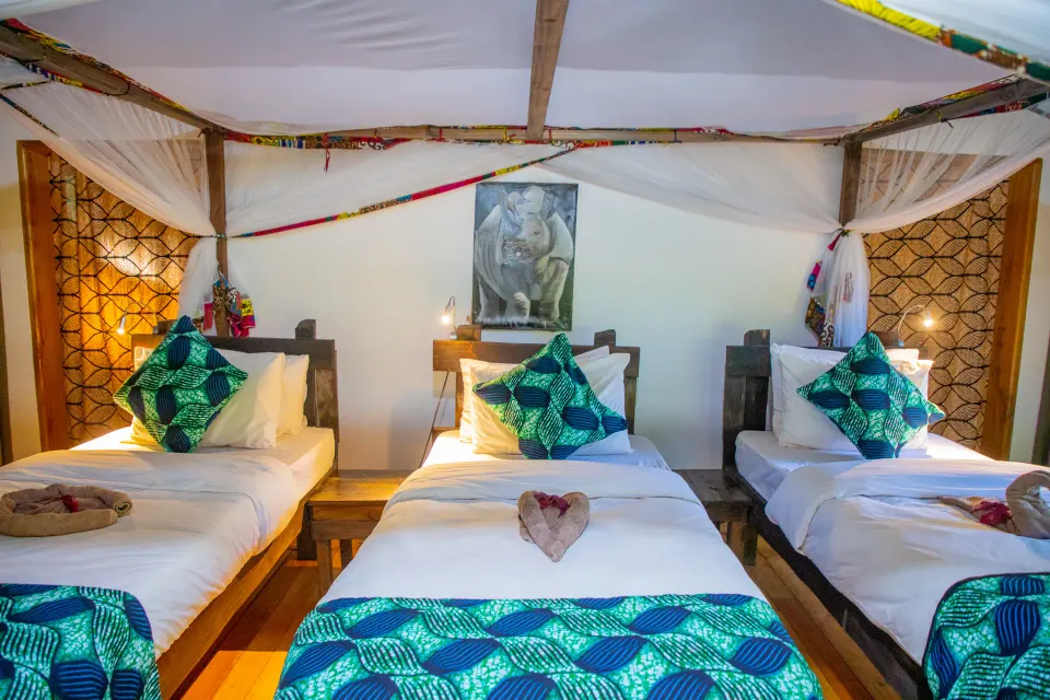 Triple tent interior