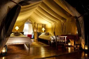 Sekenani Camp tent bedroom with netted beds