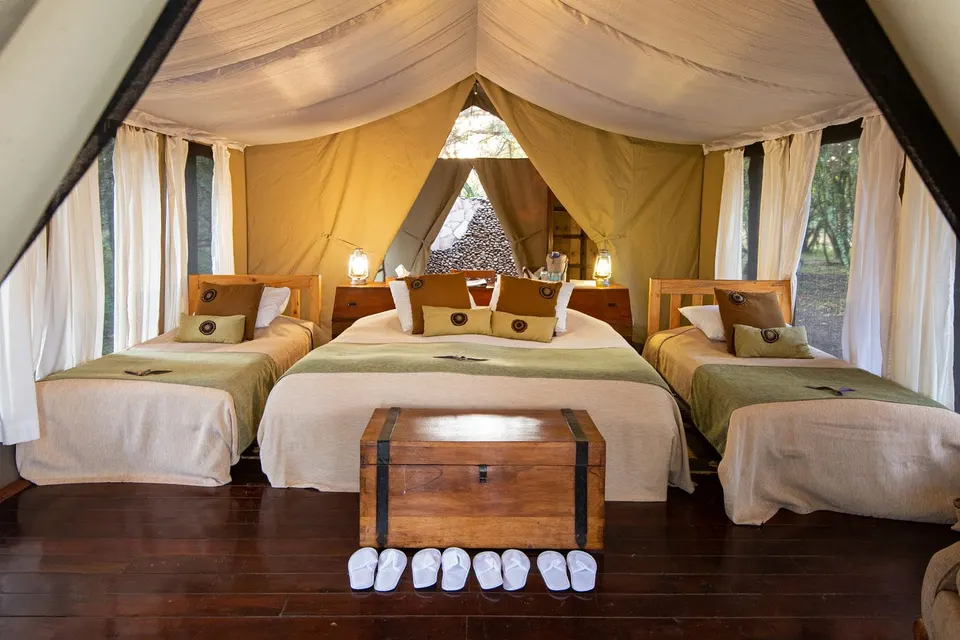 Karen Blixen Camp tent with double and single beds
