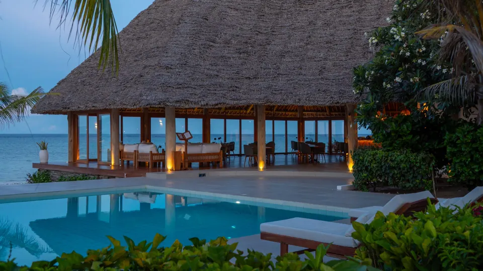 Pool and sea-facing restaurant