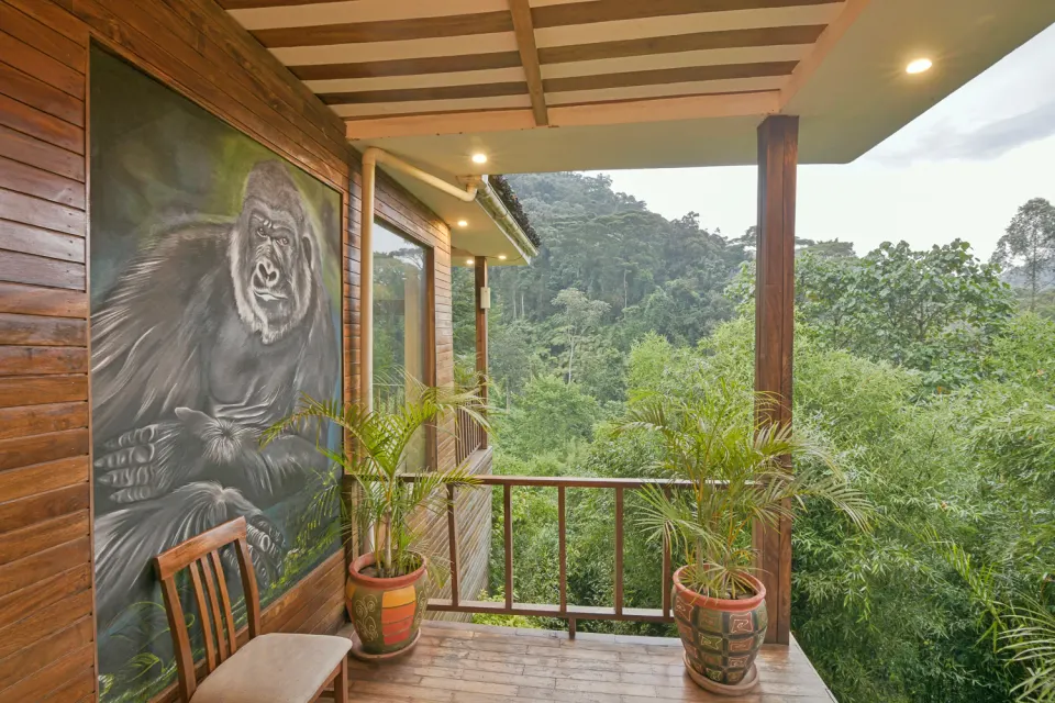 Four Gorillas Lodge furnished balcony facing trees