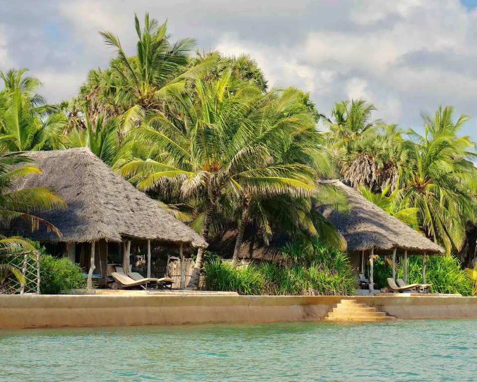Manda Bay thatched rooms along the seawall