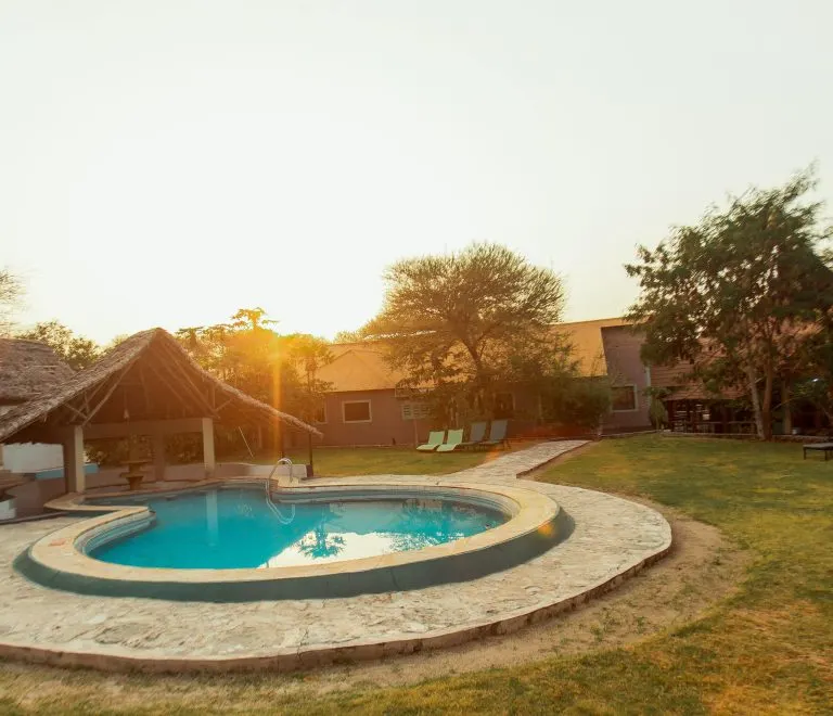 Swimming pool at sunset