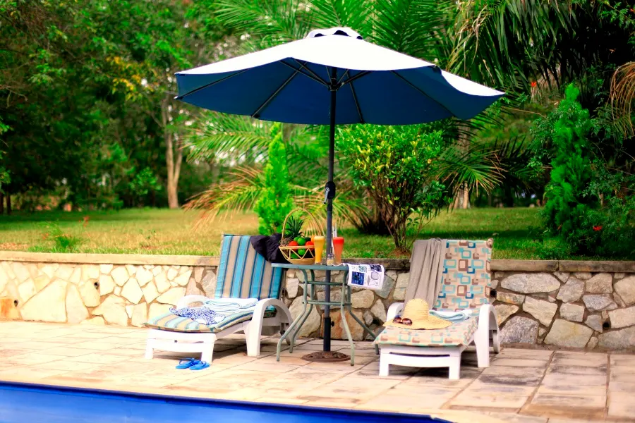 Swimming pool and shaded seating