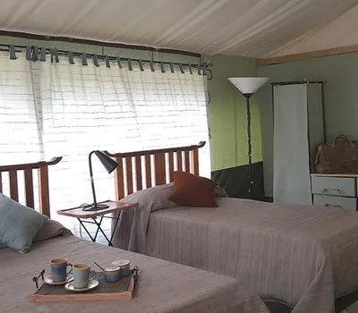 Porini Lion guest tent interior with twin beds